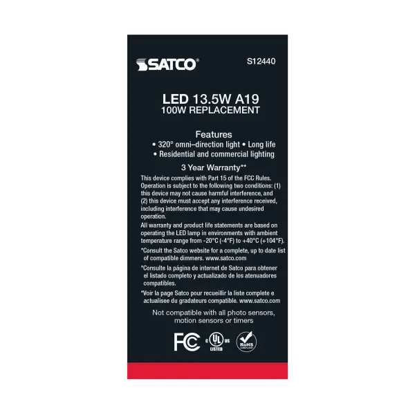 13.5 Watt A19 LED Filament - 100 Watt Replacement - Soft White - Medium base - 2700K - 120 Volt - 4-Pack - Image 5