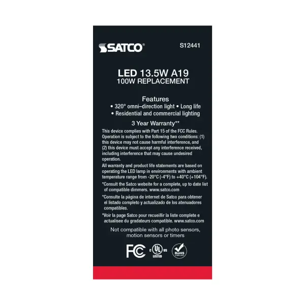 13.5 Watt A19 LED Filament - 100 Watt Replacement - Soft White - Medium base - 3000K - 120 Volt - 4-Pack - Image 5