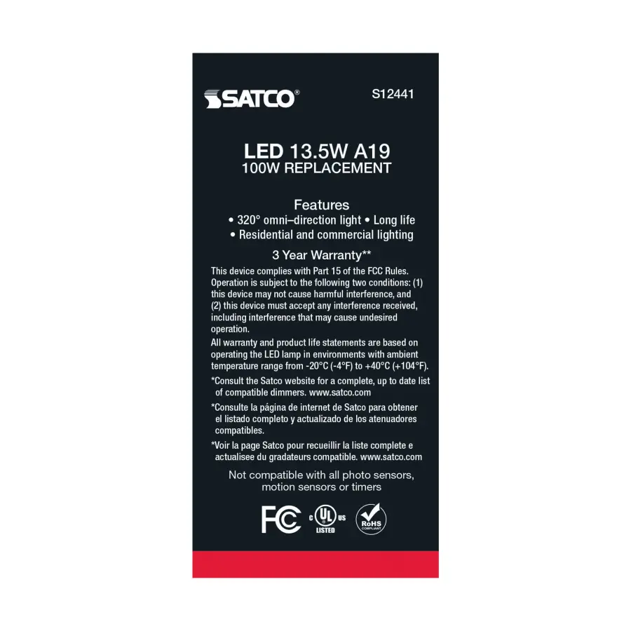 13.5 Watt A19 LED Filament - 100 Watt Replacement - Soft White - Medium base - 3000K - 120 Volt - 4-Pack - Image 5