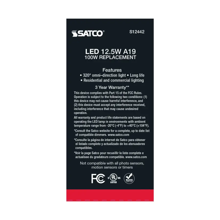 12.5 Watt A19 LED Filament - 100 Watt Replacement - Clear - Medium base - 2700K - 120 Volt - 4-Pack - Image 5