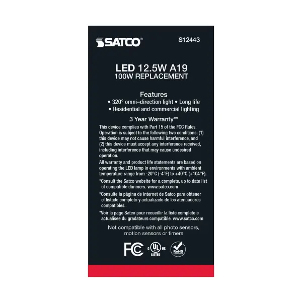 12.5 Watt A19 LED Filament - 100 Watt Replacement - Clear - Medium base - 3000K - 120 Volt - 4-Pack - Image 5