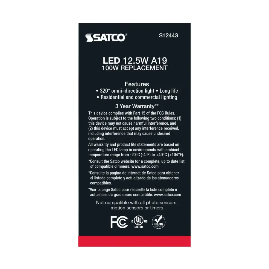 12.5 Watt A19 LED Filament - 100 Watt Replacement - Clear - Medium base - 3000K - 120 Volt - 4-Pack - Image 5