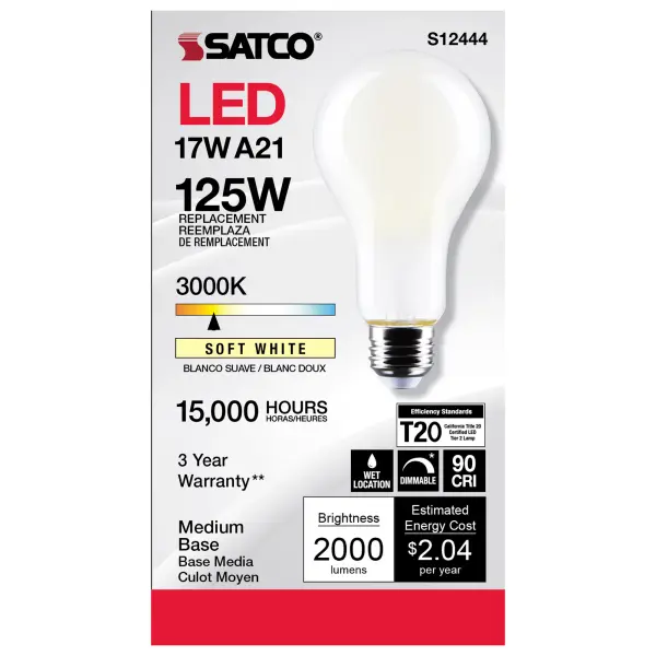 17 Watt - A21 LED - Frost Finish - Medium Base - 3000K - 120 Volt - Image 3
