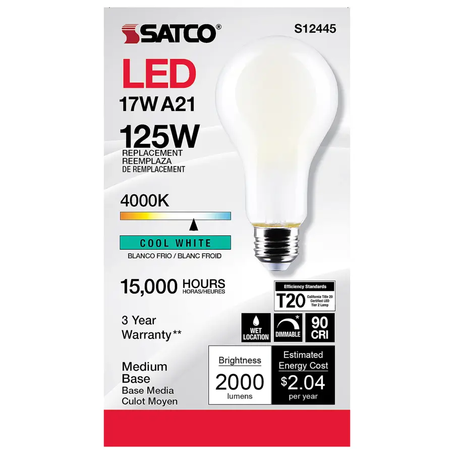 17 Watt - A21 LED - Frost Finish - Medium base - 4000K - 120 Volt - Image 4