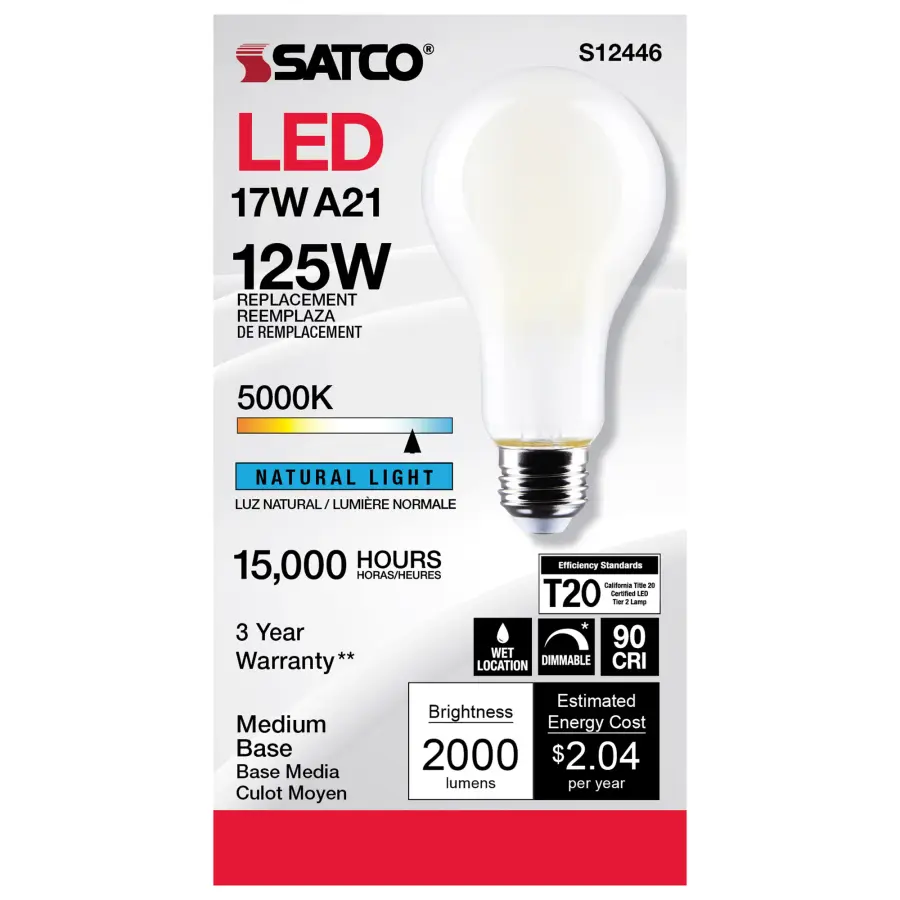 17 Watt - A21 LED - Frost Finish - Medium base - 5000K - 120 Volt - Image 4