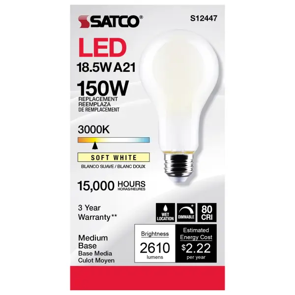 18.5 Watt - A21 LED - Frost Finish - Medium base - 3000K - 120 Volt - Image 4