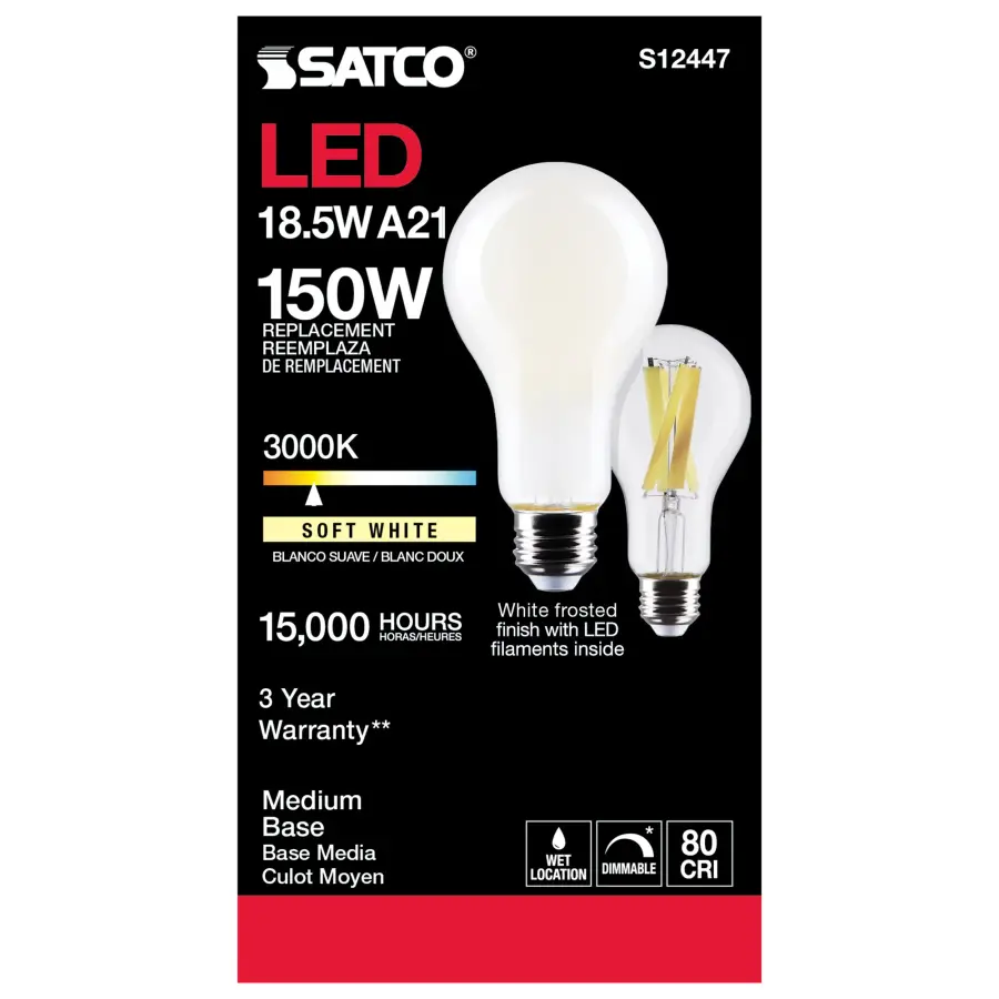 18.5 Watt - A21 LED - Frost Finish - Medium base - 3000K - 120 Volt - Image 5