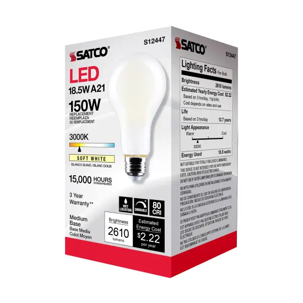 18.5 Watt - A21 LED - Frost Finish - Medium base - 3000K - 120 Volt - Image 8