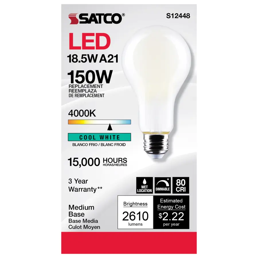 18.5 Watt - A21 LED - Frost Finish - Medium base - 4000K - 120 Volt - Image 4