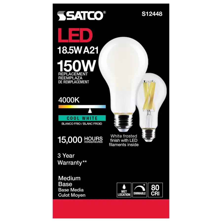 18.5 Watt - A21 LED - Frost Finish - Medium base - 4000K - 120 Volt - Image 5