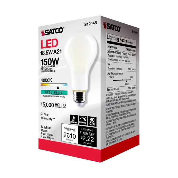 18.5 Watt - A21 LED - Frost Finish - Medium base - 4000K - 120 Volt - Image 8