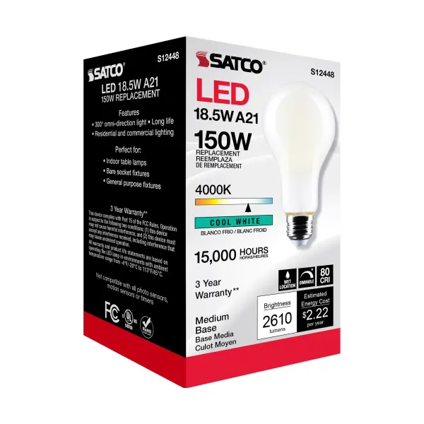 18.5 Watt - A21 LED - Frost Finish - Medium base - 4000K - 120 Volt - Image 9