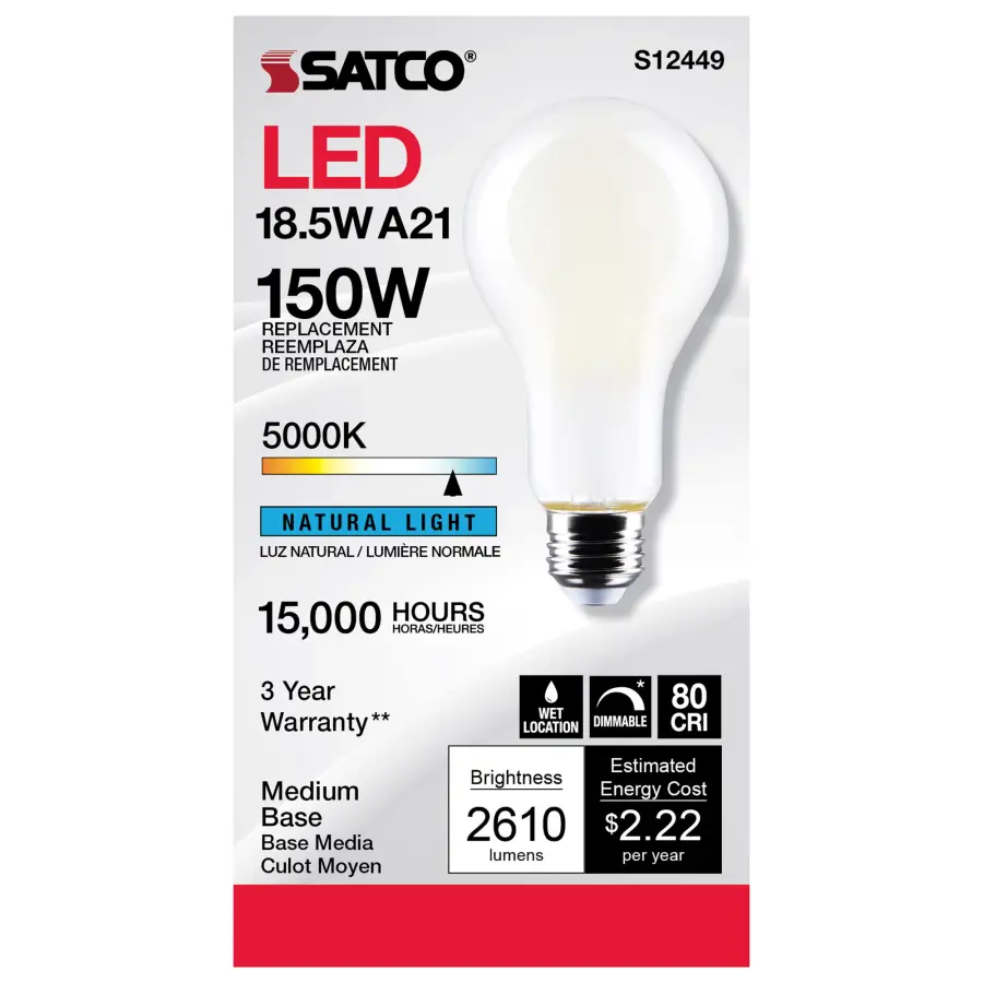 18.5 Watt - A21 LED - Frost Finish - Medium base - 5000K - 120 Volt - Image 4
