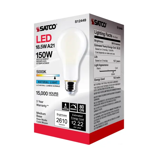 18.5 Watt - A21 LED - Frost Finish - Medium base - 5000K - 120 Volt - Image 8