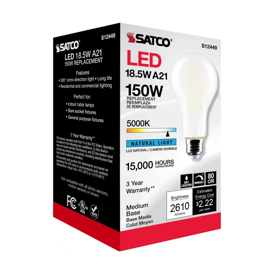 18.5 Watt - A21 LED - Frost Finish - Medium base - 5000K - 120 Volt - Image 9