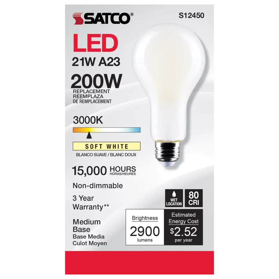 21 Watt - A23 LED - Frost Finish - Medium base - 3000K - 120 Volt - Image 4