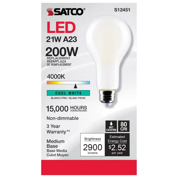 21 Watt - A23 LED - Frost Finish - Medium base - 4000K - 120 Volt - Image 4