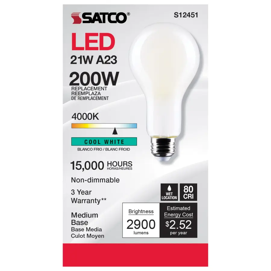 21 Watt - A23 LED - Frost Finish - Medium base - 4000K - 120 Volt - Image 4