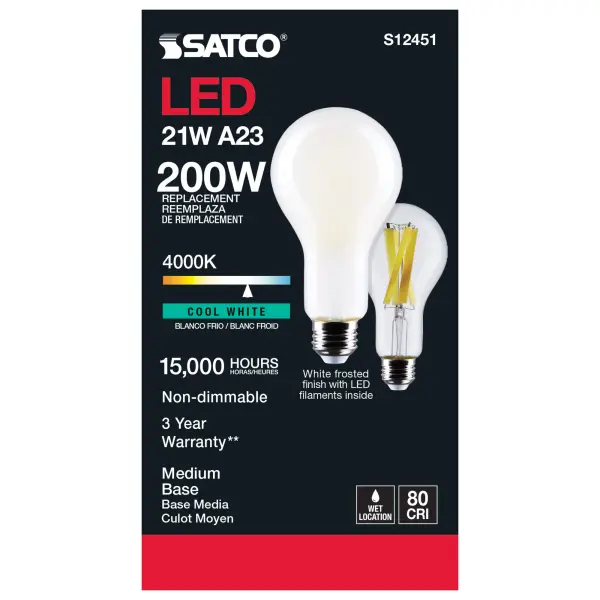 21 Watt - A23 LED - Frost Finish - Medium base - 4000K - 120 Volt - Image 5