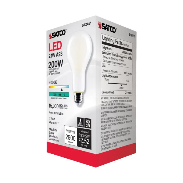 21 Watt - A23 LED - Frost Finish - Medium base - 4000K - 120 Volt - Image 6