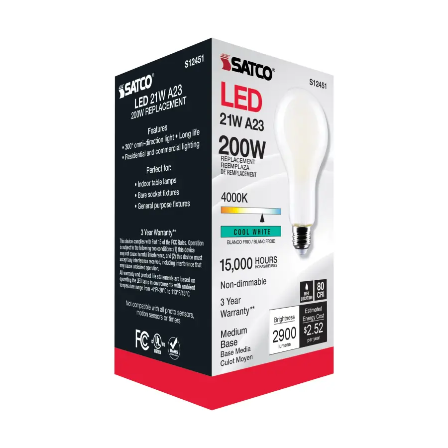 21 Watt - A23 LED - Frost Finish - Medium base - 4000K - 120 Volt - Image 7