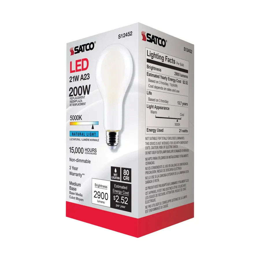 21 Watt - A23 LED - Frost Finish - Medium base - 5000K - 120 Volt - Image 6