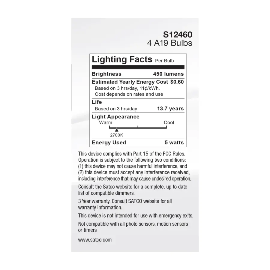 5 Watt A19 LED Filament - Clear - 2700K - Medium Base - 120 Volt - 4-Pack - Image 5