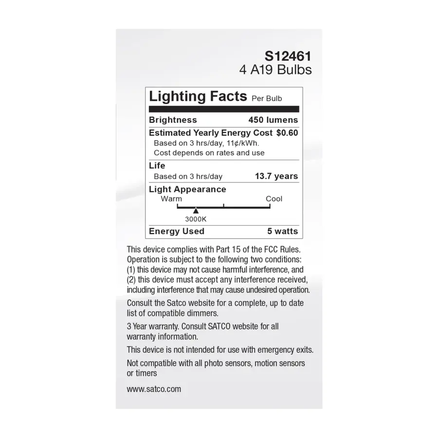 5 Watt A19 LED Filament - Clear - 3000K - Medium Base - 120 Volt - 4-Pack - Image 5