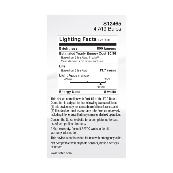 8 Watt A19 LED Filament - Clear - 5000K - Medium Base - 120 Volt - 4-Pack - Image 6