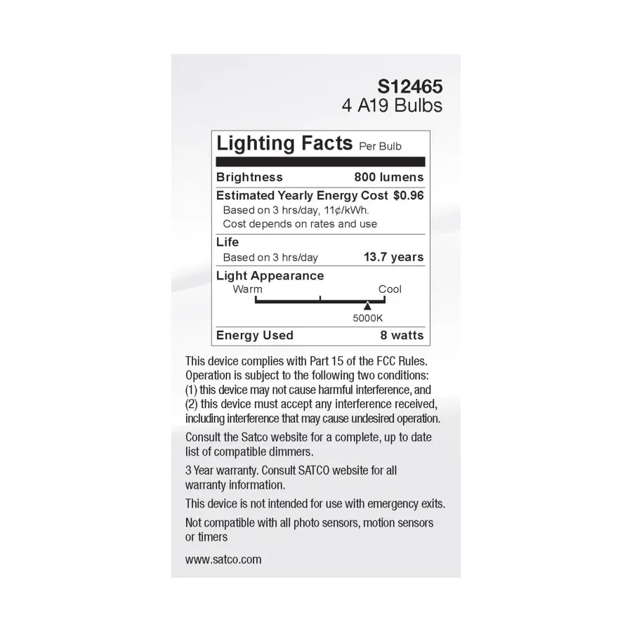 8 Watt A19 LED Filament - Clear - 5000K - Medium Base - 120 Volt - 4-Pack - Image 6