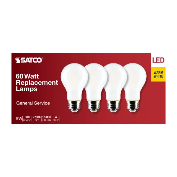 8 Watt A19 LED Filament - Soft White - 2700K - Medium Base - 120 Volt - 4-Pack - Image 5