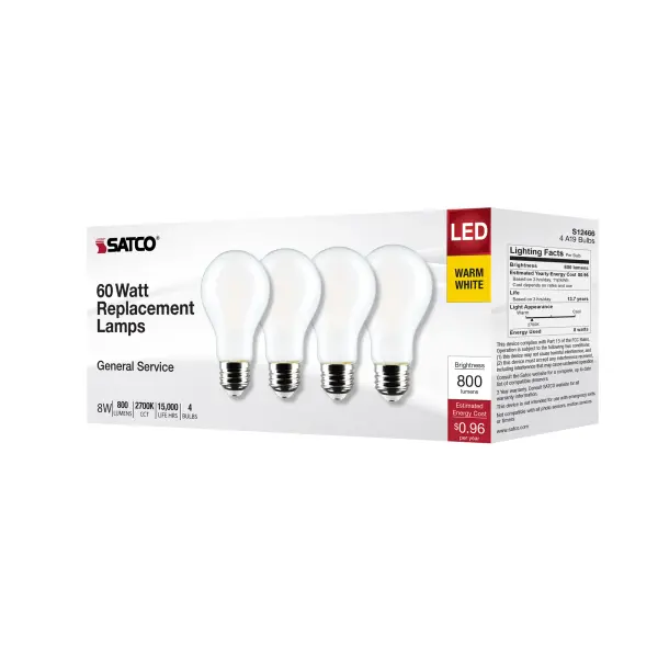 8 Watt A19 LED Filament - Soft White - 2700K - Medium Base - 120 Volt - 4-Pack - Image 8