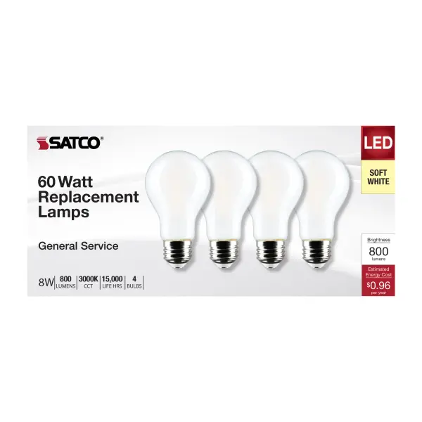8 Watt A19 LED Filament - Soft White - 3000K - Medium Base - 120 Volt - 4-Pack - Image 4