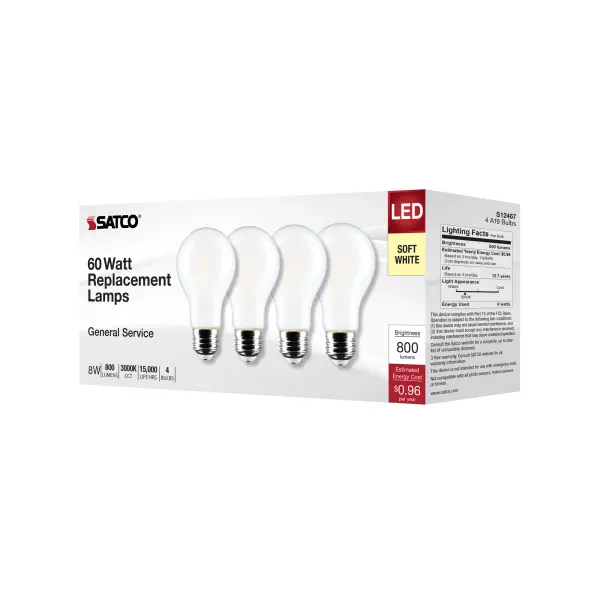 8 Watt A19 LED Filament - Soft White - 3000K - Medium Base - 120 Volt - 4-Pack - Image 8