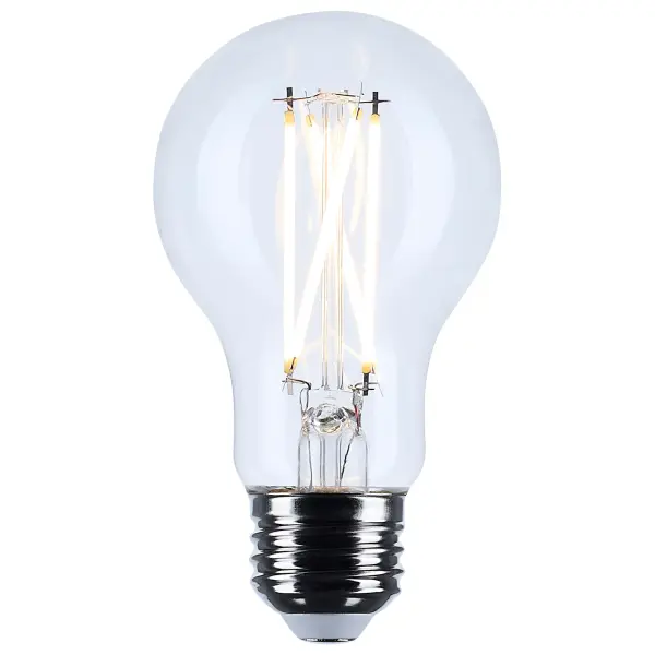 Satco's 5-watt, A19 LED bulb with a medium base is dimmable and offers warm white light with a 300 degree beam spread. Elegant and long-lasting, this clear bulb delivers 15,000 hours of exceptional illumination. - alternate view