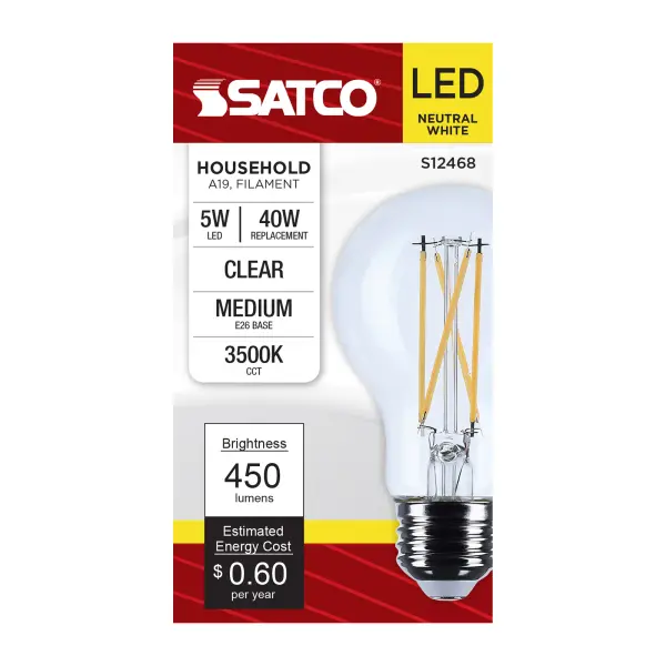 5 Watt A19 LED - Medium Base - Clear - 3500K CCT - 120 Volt - Image 3