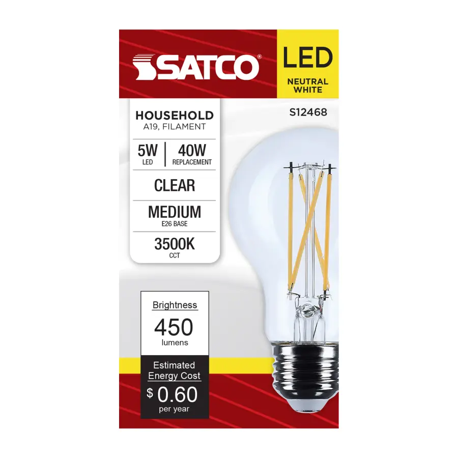 5 Watt A19 LED - Medium Base - Clear - 3500K CCT - 120 Volt - Image 3