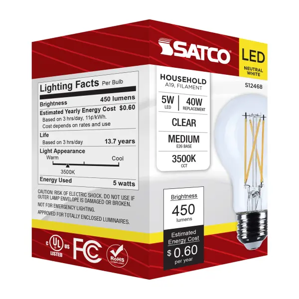 5 Watt A19 LED - Medium Base - Clear - 3500K CCT - 120 Volt - Image 7