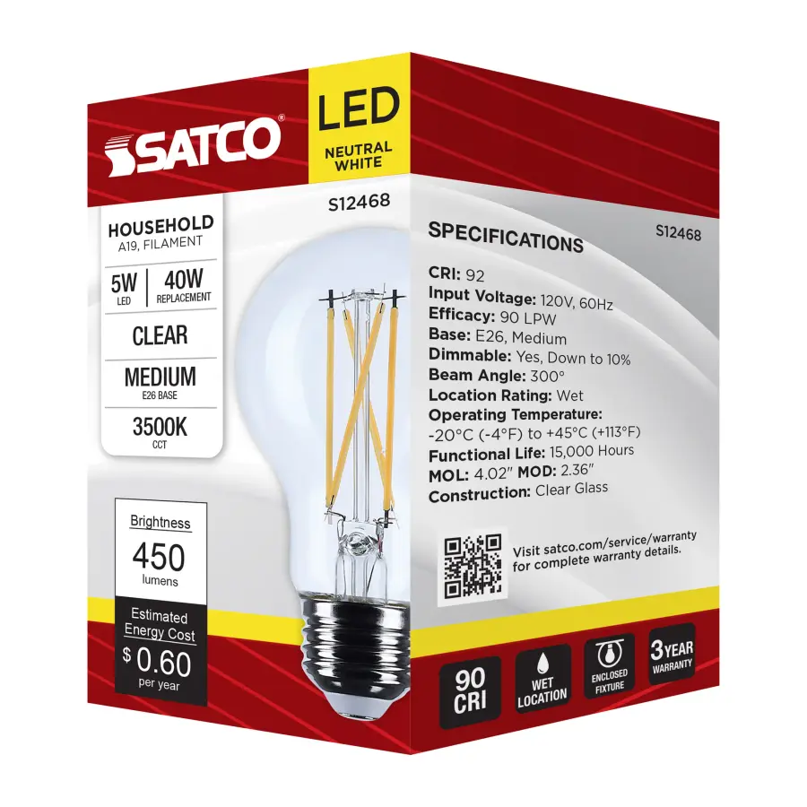 5 Watt A19 LED - Medium Base - Clear - 3500K CCT - 120 Volt - Image 8