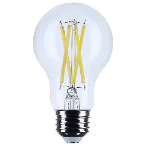 Satco's 10.5-watt, A19 LED bulb with a medium base is dimmable and offers warm white light with a 300 degree beam spread. Elegant and long-lasting, this clear bulb delivers 15,000 hours of exceptional illumination.
