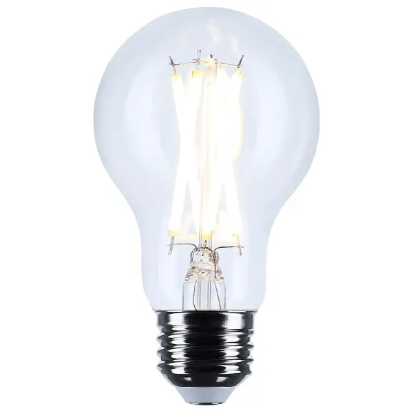 Satco's 10.5-watt, A19 LED bulb with a medium base is dimmable and offers warm white light with a 300 degree beam spread. Elegant and long-lasting, this clear bulb delivers 15,000 hours of exceptional illumination. - alternate view