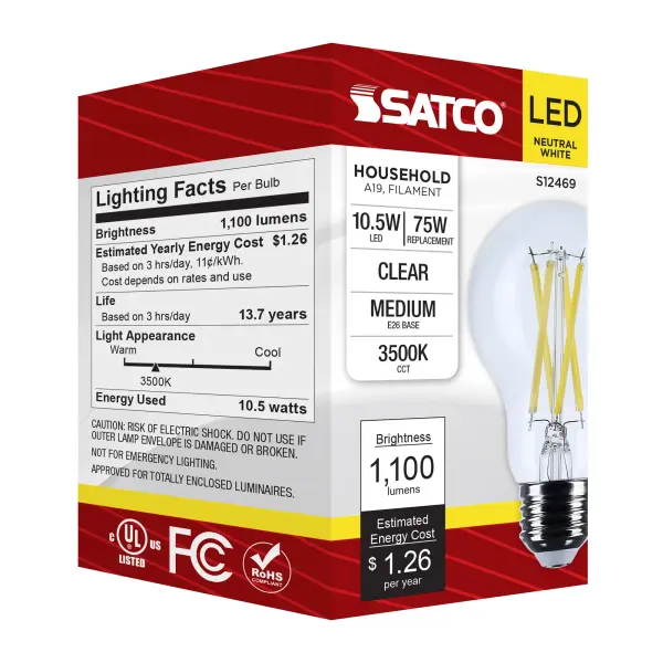 10.5 Watt A19 LED - Medium Base - Clear - 3500K CCT - 120 Volt - Image 7