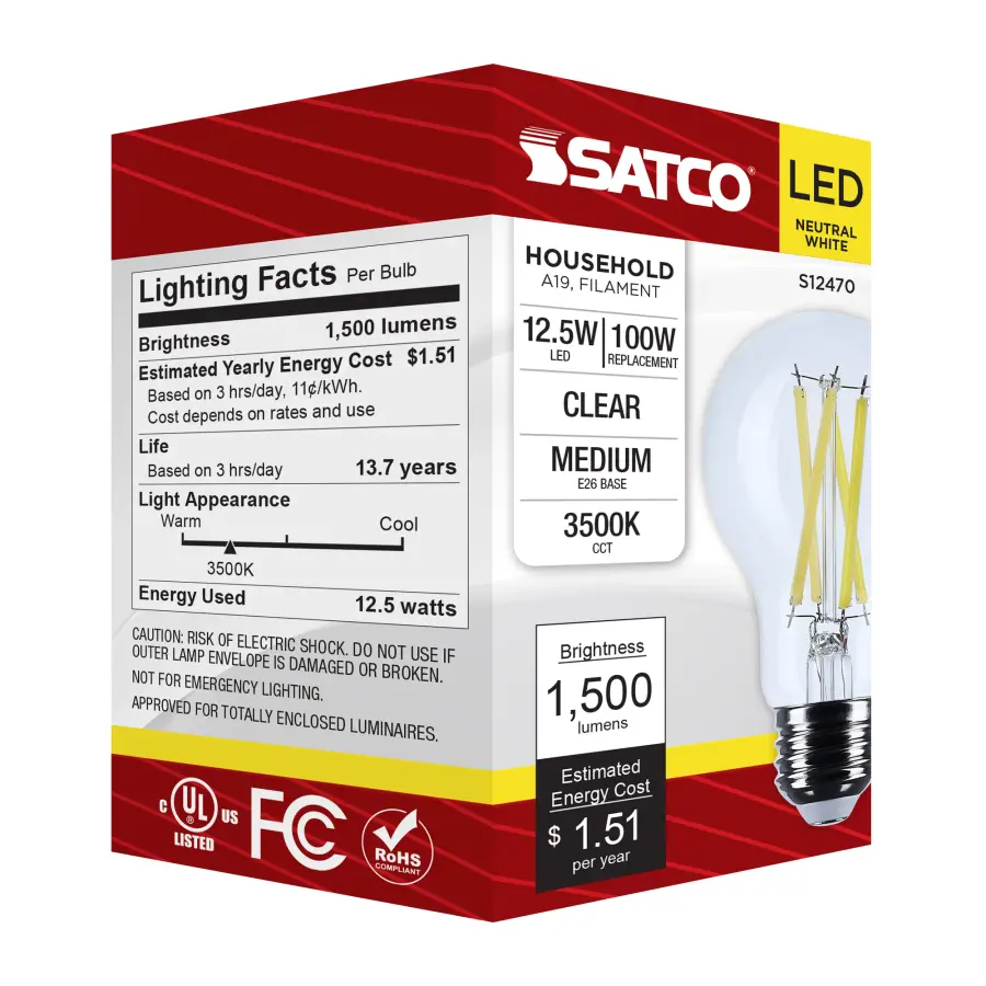 12.5 Watt A19 LED - Medium Base - Clear - 3500K CCT - 120 Volt - Image 7