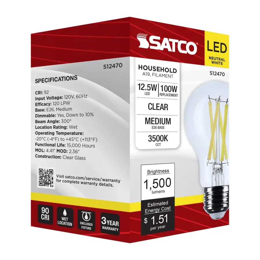 12.5 Watt A19 LED - Medium Base - Clear - 3500K CCT - 120 Volt - Image 8