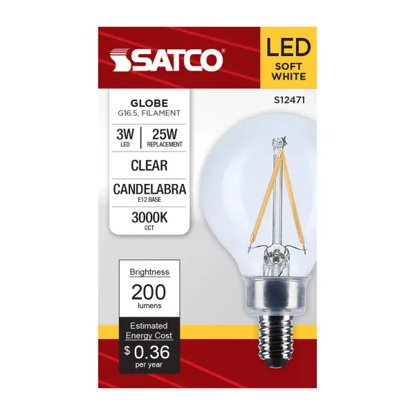3 Watt G16.5 LED - Candelabra Base - Clear - 3000K CCT - 120 Volt - Image 3