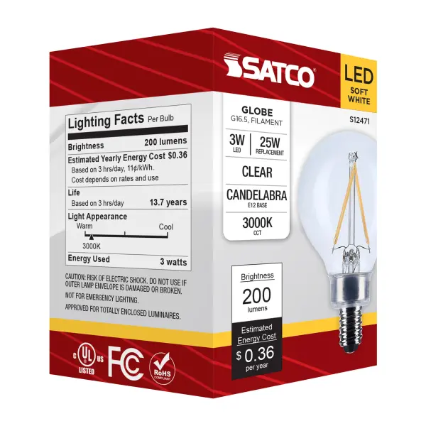 3 Watt G16.5 LED - Candelabra Base - Clear - 3000K CCT - 120 Volt - Image 7
