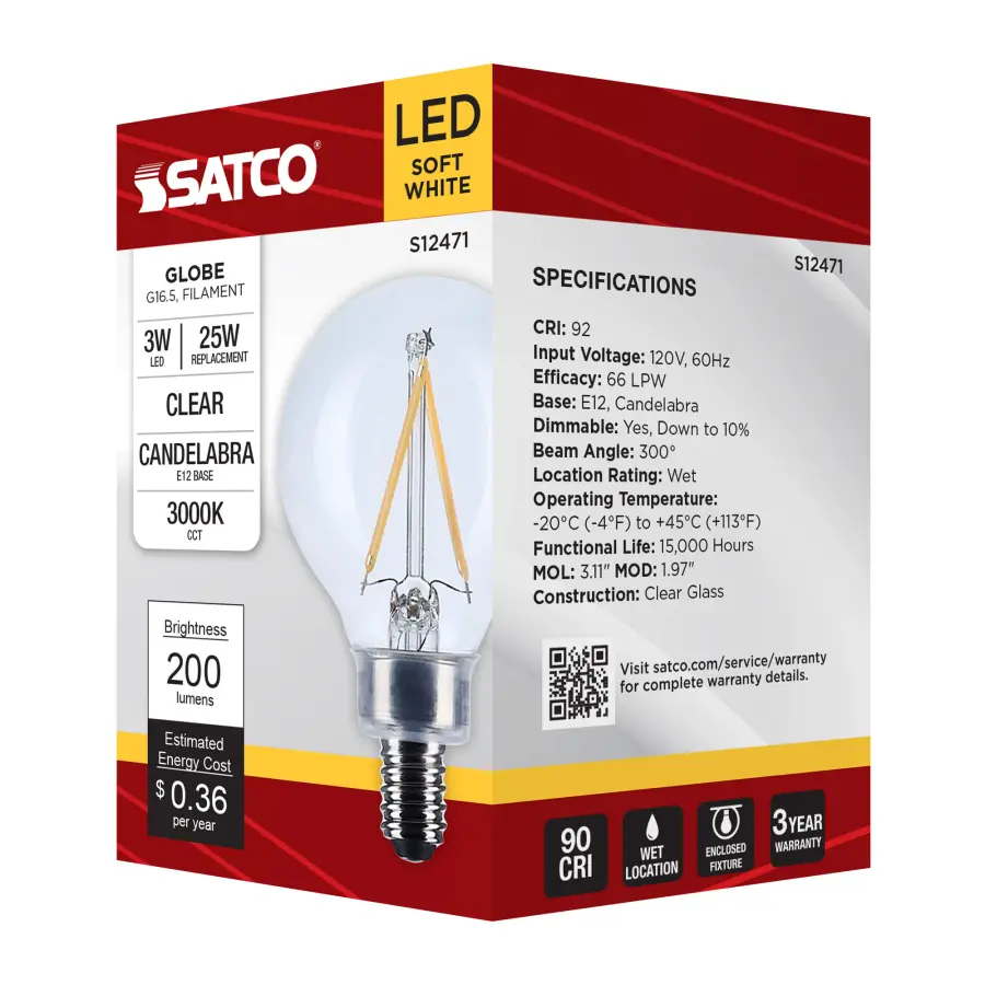 3 Watt G16.5 LED - Candelabra Base - Clear - 3000K CCT - 120 Volt - Image 8