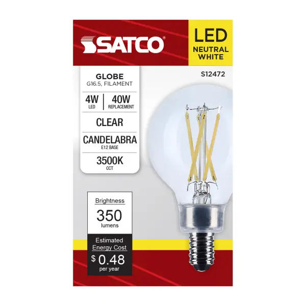 Satco's 4-watt LED lamp is traditional, yet contemporary with its vintage style and energy saving LED technology. Elegantly illuminate any room in the house with this dimmable, globe shaped bulb. Sophisticated and modern, this lamp delivers 15,000 hours of neutral white light. - alternate view