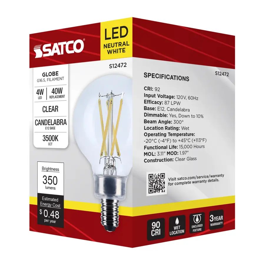 4 Watt G16.5 LED - Candelabra Base - Clear - 3500K CCT - 120 Volt - Image 7