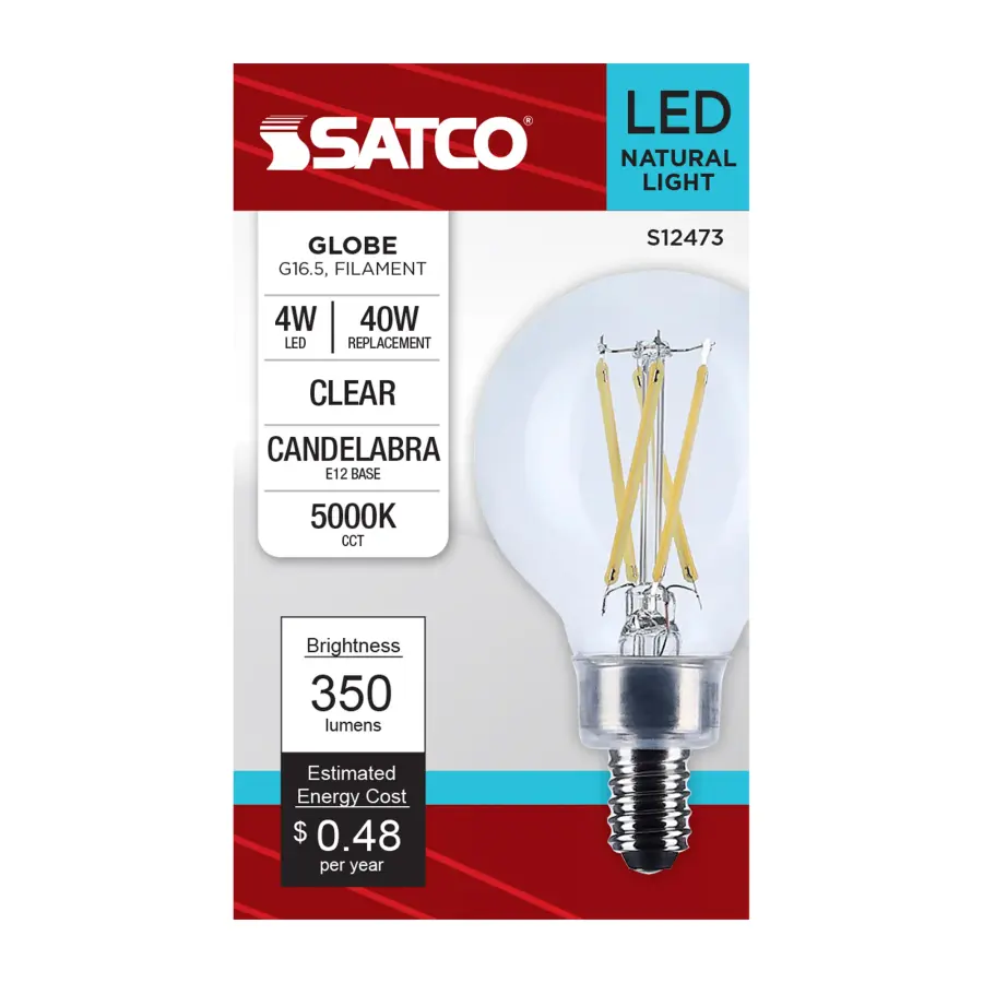 4 Watt G16.5 LED - Candelabra Base - Clear - 5000K CCT - 120 Volt - Image 2